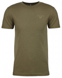 Men's classic, crew neck fitted short sleeve T-shirt with custom graphic Valor Forge Don't Tread On Me logo.
