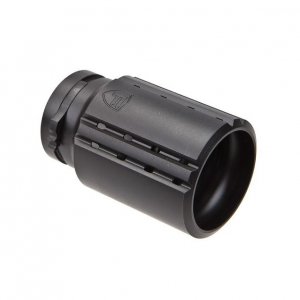 The Fortis Control Shield is designed to push the noise forward for combative situations or even for simple range use, while the top ports keep the muzzle device flat on target.