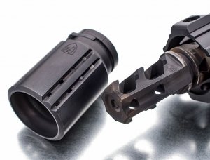 The Fortis Control Shield is designed to push the noise forward for combative situations or even for simple range use, while the top ports keep the muzzle device flat on target.