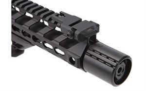The Fortis Control Shield is designed to push the noise forward for combative situations or even for simple range use, while the top ports keep the muzzle device flat on target.