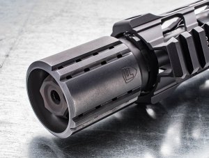 The Fortis Control Shield is designed to push the noise forward for combative situations or even for simple range use, while the top ports keep the muzzle device flat on target.