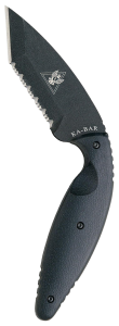 This 7.5" knife with 3.6" blade features a serrated cutting edge to easily cut looped and synthetic materials.