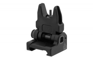 Match set of spring loaded AR-15 flip up front and rear sights. Spring-loaded posi-lock push button activation automatically deploys sight tower and prevents sight tower from collapsing when deployed.