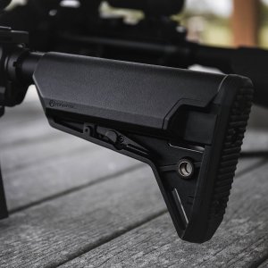 The MOE SL-S is a sleek profile stock with dual-side release latches and waterproof battery tubes, making it the slimmest storage tube stock available. Mil-Spec only.