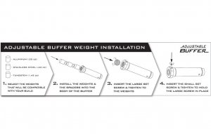 Customize your AR15 personal build with this ODIN Works adjustable buffer, it includes 7 weights (3 aluminum, 3 stainless steel and 1 tungsten) for different weight combinations.