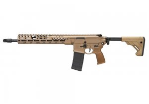 Sig Sauer MCX Spear semi-automatic rifle with 16 inch barrel, 5.56 NATO 223 Remington caliber, 30 round capacity with side folding mount.