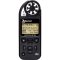 Weather meter for measurement and logging of primary environmental conditions, including wind speed and direction, temperature, humidity, heat index, pressure, and altitude.