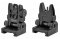 Match set of spring loaded AR-15 flip up front and rear sights. Spring-loaded posi-lock push button activation automatically deploys sight tower and prevents sight tower from collapsing when deployed.